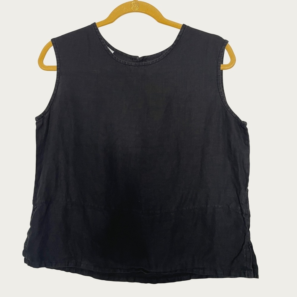 Bryn Walker Tank Top Black 100% Linen Sleeveless Shell Button Back Medium